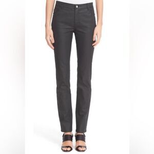 Lafayette 148 Size 16 Thompson Black Wax Coated Straight-Leg Slim Pants Jeans